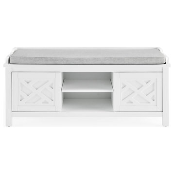 Coventry 45"W Wood Storage Bench, Cushion, White
