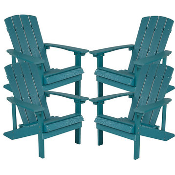 4 Pack Adirondack Chair, All Weather Seat With Vertical Lattice Back, Sea Foam