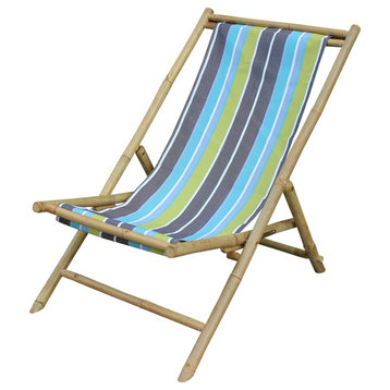 Folding Bamboo Relax Sling Chair - Green Stripes Canvas