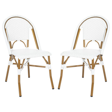 Safavieh Salcha Indoor-Outdoor Stackable Side Chairs, Set of 2, White/Light Brown