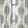 Kerala Blue Printed Cotton Twill Curtain, 50"x96"