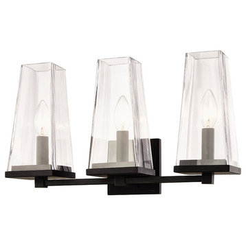 Chaminet 3-Light Wall Sconce, Aged Bronze with Clear Chimney Glass