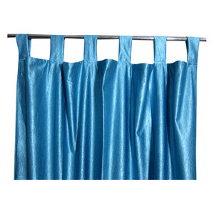 Mogul Interior - Consigned Blue Tab Top Sari Curtain / Drape / Panel - Curtains