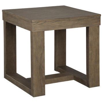 Benzara BM210783 Wooden Frame End Table with Trestle Base, Taupe Brown