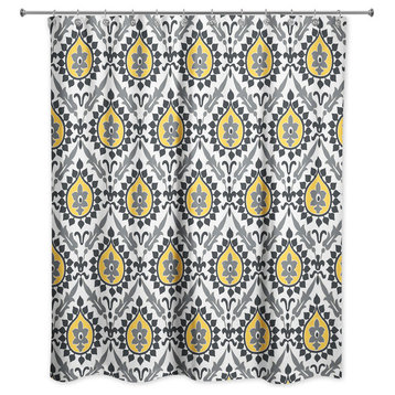Ikat in Black and Yellow Shower Curtain