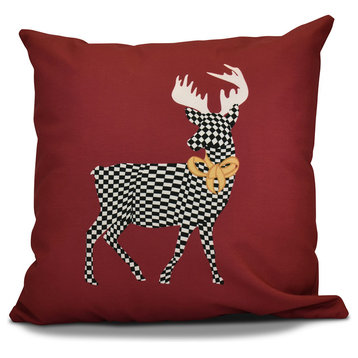 Decorative Holiday Outdoor Pillow, Animal Print, Cranberry, 18"x18"