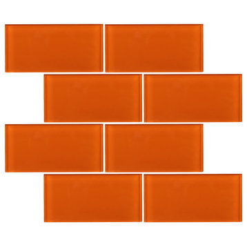 3"x6" Baker Glass Subway Tiles, Set of 8, Fire Orange