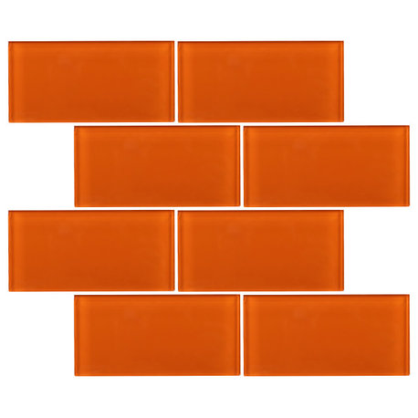 3"x6" Baker Glass Subway Tiles, Set of 8, Fire Orange