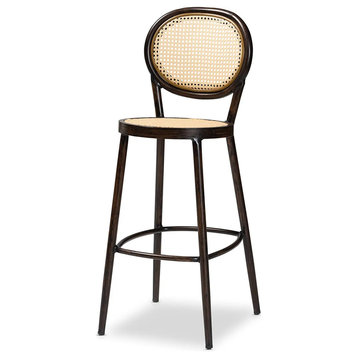 Retro Outdoor Bar Stool, Aluminum Frame With Synthetic Rattan Seat & Oval Back