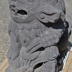 Chinese Foo Dogs, Hand Carved Lava Stone - Garden Statues And Yard Art