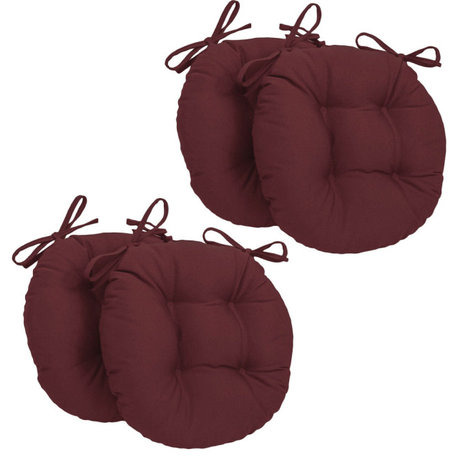 16" Solid Twill Round Tufted Chair Cushions, Set of 4, Burgundy