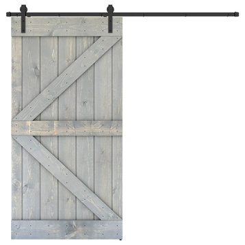 Solid Wood Barn Door, With Hardware Kit, Gray, 42x84"