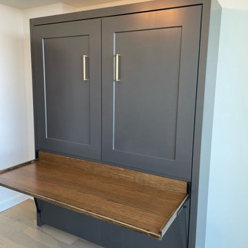Custom Built Vertical Queen Size Murphy Bed with Desk Combo, Two-Tone Finish