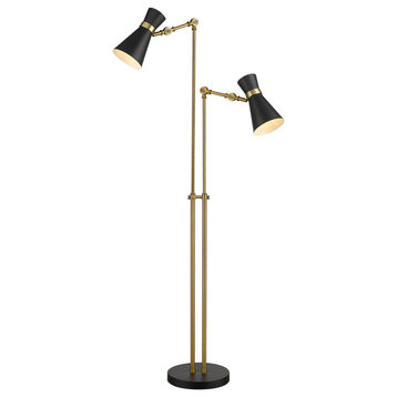Soriano Two Light Floor Lamp, Matte Black / Heritage Brass
