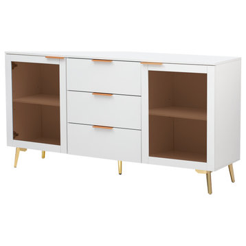 63" Stylish Entrance Furniture: Two-Door Storage Cabinet With Drawers, White
