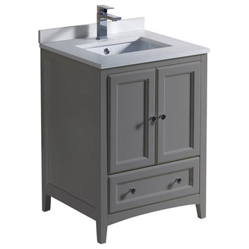 Fresca Oxford 24" Traditional Wood Bathroom Cabinet with Top/Sink in Gray