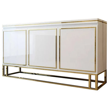 Medally 59" White Wood Sideboard Buffet Cabinet with Storage 3 Doors Gold Base