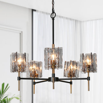 LNC Tucana 5-Light Matte Black and Polished Gold Modern/Contemporary Chandelier