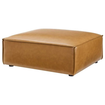 Contemporary Ottoman, Comfortable Seat With Soft Vegan Leather Upholstery, Tan