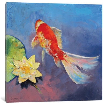 "Koi On Blue And Mauve" by Michael Creese, Canvas Print, 26x26"