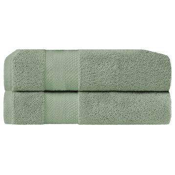 2 Piece Aria Turkish Cotton Bath Towel Set, Olive Green