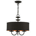 Livex Lighting - Livex Lighting 3 Light Black Pendant Chandelier - The three-light Winchester pendant chandelier combines floral details and casual elements to create an updated look. The hand-crafted black fabric hardback drum shade is set off by an inner silky orange fabric that combines with chandelier-like black finish sweeping arms which creates a versatile effect. Perfect fit for the living room, dining room, kitchen or bedroom.