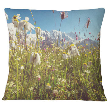 Blooming Mountain Meadow Flowers Flower Throw Pillow, 16"x16"