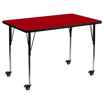 36''Wx72''L Red Thermal Laminate Activity Table-Standard Height Adj. Legs