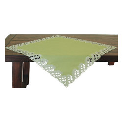 Xia Home Fashions - Laurel Embroidered Cutwork Spring Table Topper, 34"x34", Green - Tablecloths