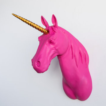 XL Unicorn Head Wall Mount, Pink, Gold