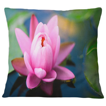 Large Lotus Flower in the Pond Floral Throw Pillow, 16"x16"