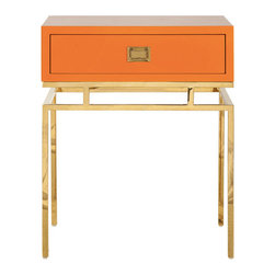 Worlds Away - Worlds Away Cayson Lacquer, Iron One Drawer Side Table - Nightstands And Bedside Tables