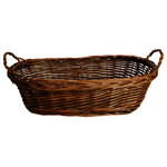 Wald Imports, Ltd. - 20" Dark Brown Oval Willow Basket - This willow basket is handcrafted from natural materials and features a braided rim with side ear handles. The rich brown stain gives it a refined look and it is the perfect size for many applications. Create gift baskets for family and friends. Or use in the kitchen to display your baked goods, silverware and napkins. Possibilities are endless! Basket measures 20-inches by 13-inches and 5.5-inches deep. Imported.