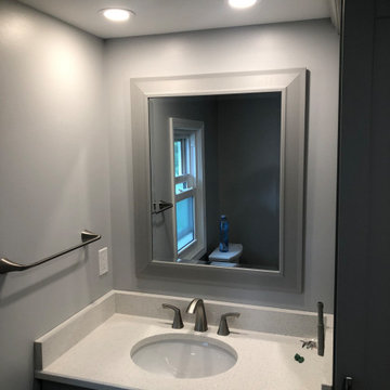 Single sink, vanity and mirror