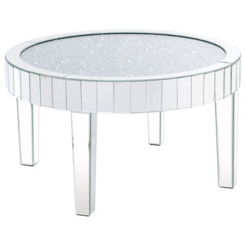 Benzara BM250336 Coffee Table With Mirror Trim and Faux Diamond Inlays, Silver
