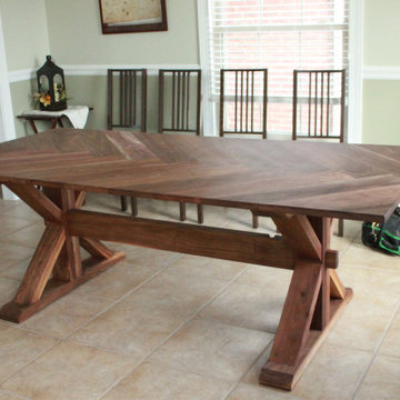 Walnut Herringbone - Trestle Dining Table