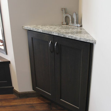 DuraSupreme Peppercorn Kitchen With Cambria Tops and Black Stainless Appliances