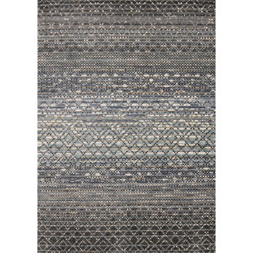 Cali Collection Blue Grey White Texture Banded Pattern Rug, 7'10" x 10'0"
