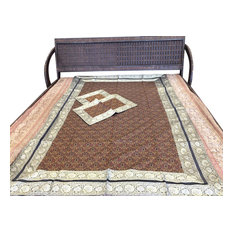 Mogul Interior - Brown Silk Bedding Boho Bedcover, Twin Size - Sheet And Pillowcase Sets