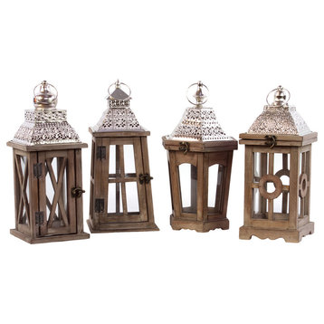 Square Wooden Lanterns, 4-Piece Set
