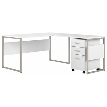 Hybrid 60W L Shaped Table Desk with Drawers in White - Engineered Wood