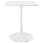Lexmod - Lippa Square Wood Top Dining Table, White, 24" - Let modern inspiration flow while gathered around the Lippa 24" Square Dining Table. Perfect for entertaining family and friends or everyday dining, this pedestal table comfortably seats two. Its square tabletop is crafted with MDF with a high gloss finish and beveled edge for a contemporary yet timeless design. Embodying an iconic mid-century silhouette, this pedestal dining table floats on a sleek tapered metal pedestal base with a chip-resistant lacquered finish. Includes non-marking felt pad to protect flooring. Assembly required.