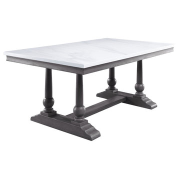 Yabeina Dining Table, Marble Top and Gray Oak
