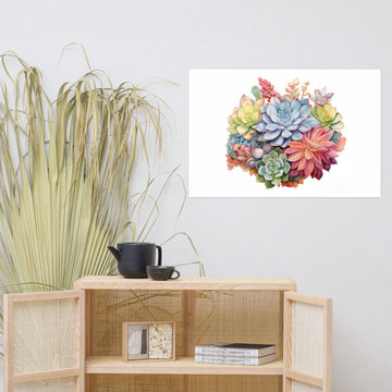 Poster Wall Room: Blooming Succulents Watercolor Painting - Digital Artwork
