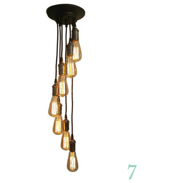 7 Pendant, Staggered Cluster, Black, Edison Bulbs