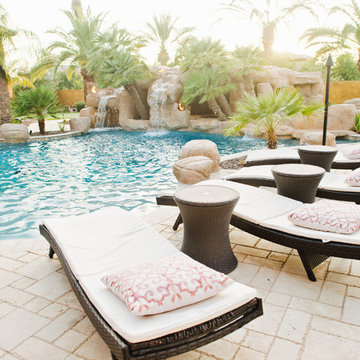 Freeform Pool with Grotto Cave Swim-up Bar