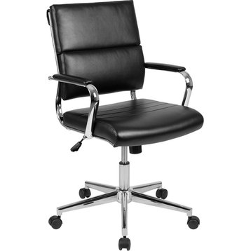 Mid-Back LeatherSoft Contemporary Panel Executive Swivel Office Chair, Black