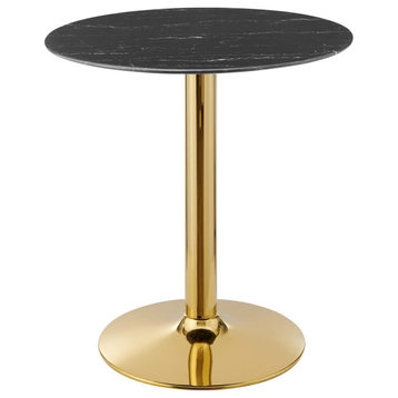 28" Dining Table, Round, Black Gold, Artificial Marble, Modern, Mid Century
