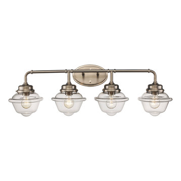 4 Light Vanity Bar in Brushed Nickel with Clear Glass