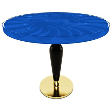 Modern Spiral Wavy Dining Table, Epoxy Resin & Wood, Blue